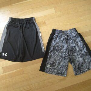 (2) Under Armour Adidas Boys Athletic Sports Shorts Size M (10-12) Black Grey
